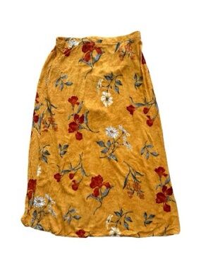 Vintage First Issue Cottagecore Mustard Floral Maxi Skirt Size 16